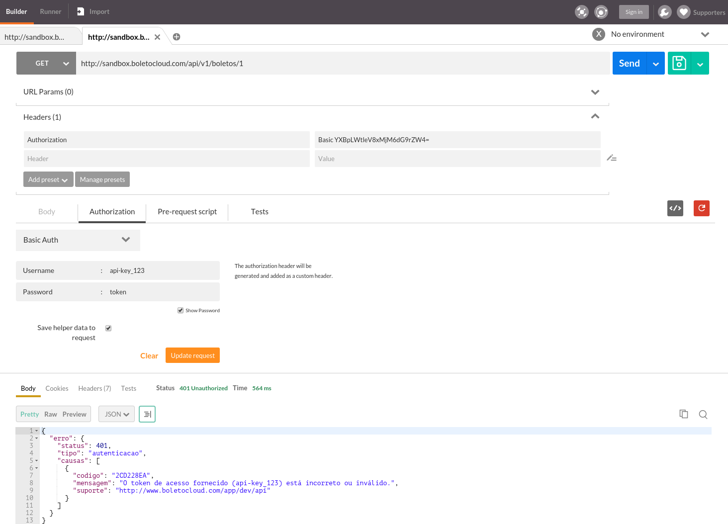 Exemplo de autenticação no Postman